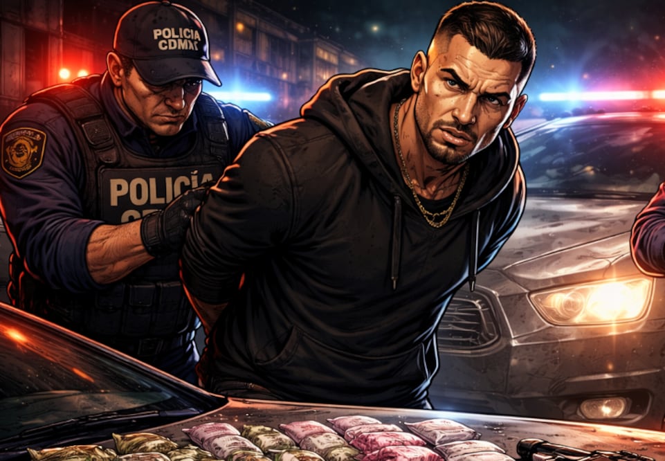 Cae presunto extorsionador en Iztapalapa: Lo atrapan con arma y más de 120 dosis de diferentes drogas (Foto: Creada con IA)