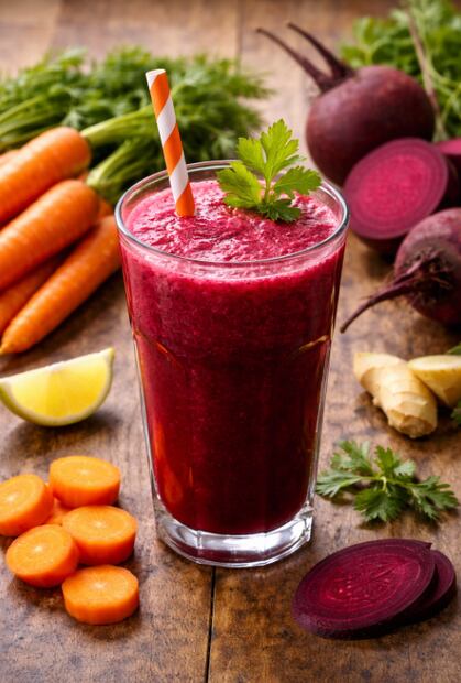 Jugo de betabel y zanahoria (Foto: Creada con IA)