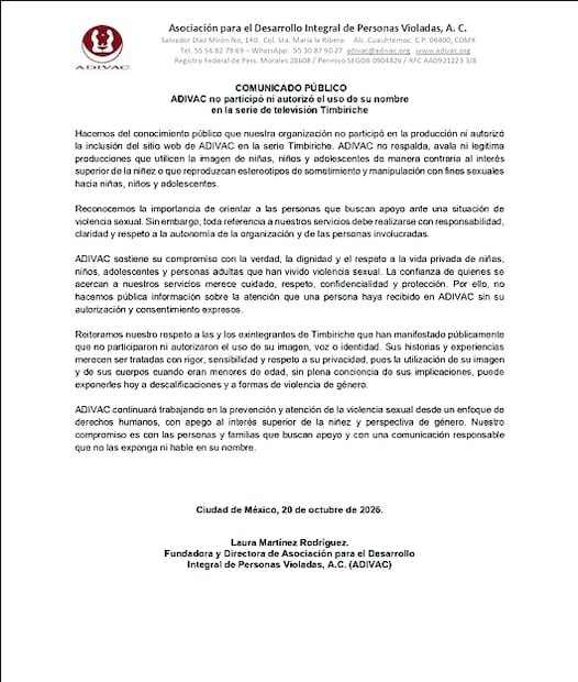 ADIVAC estalla contra la serie de Timbiriche por incluir su sitio web sin autorización
Foto: Redes Sociales