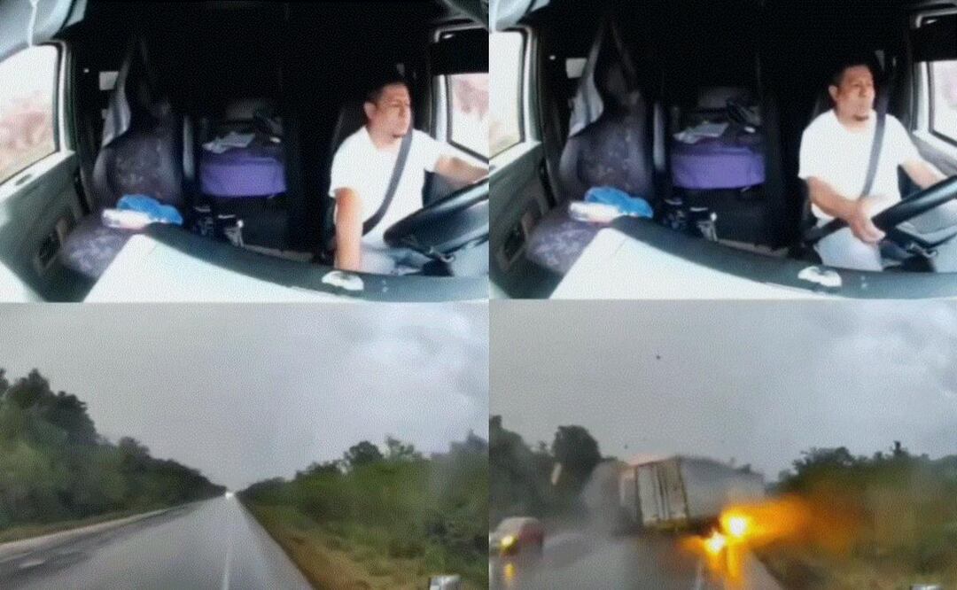 Choque entre tráiler y pipa causa espectacular incendio; el video es impactante