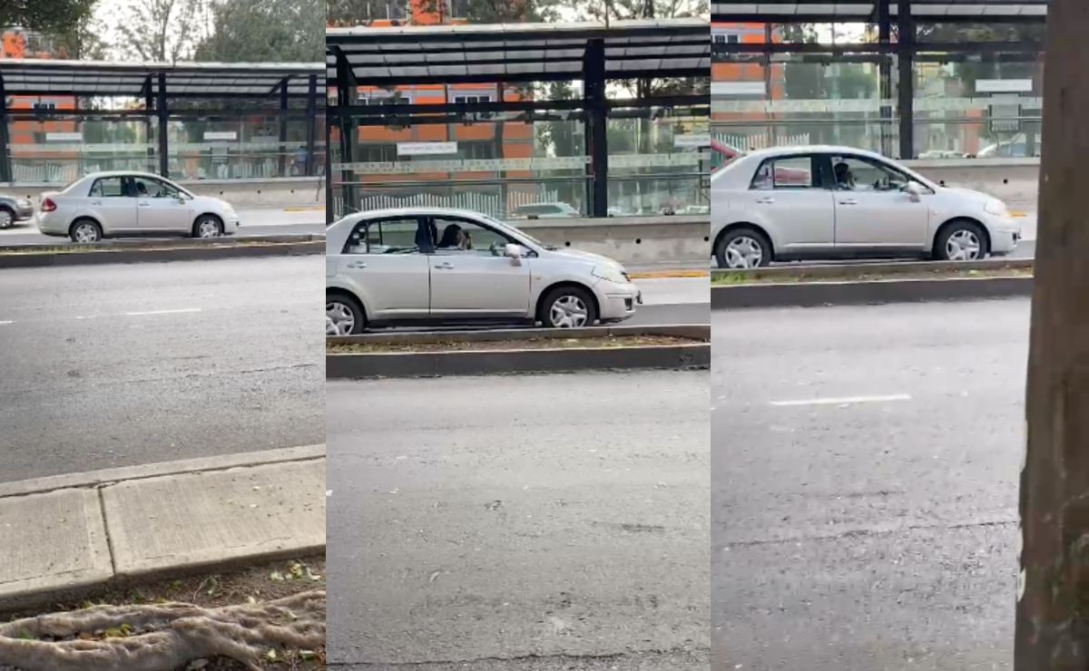 Mujer detiene su auto en carriles centrales del Eje 3 Oriente en CDMX, para maquillarse