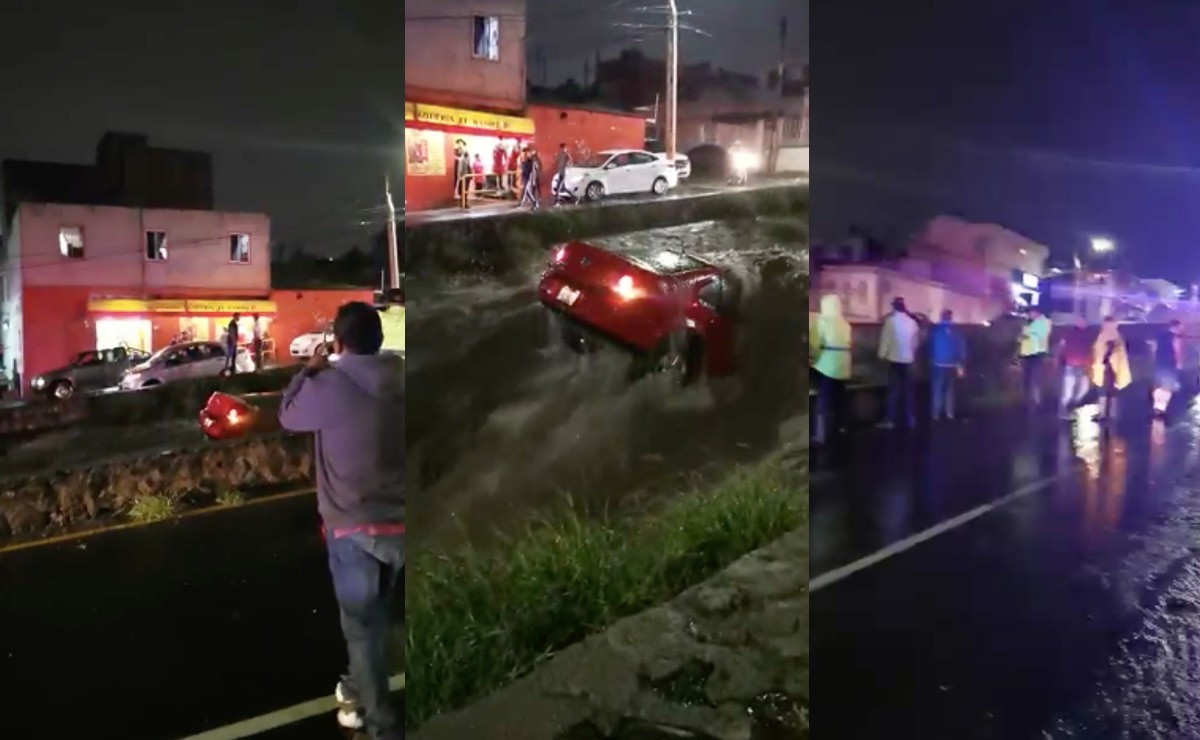 (VIDEO) Se abre un socavón tras fuertes lluvias en Querétaro y se traga un auto