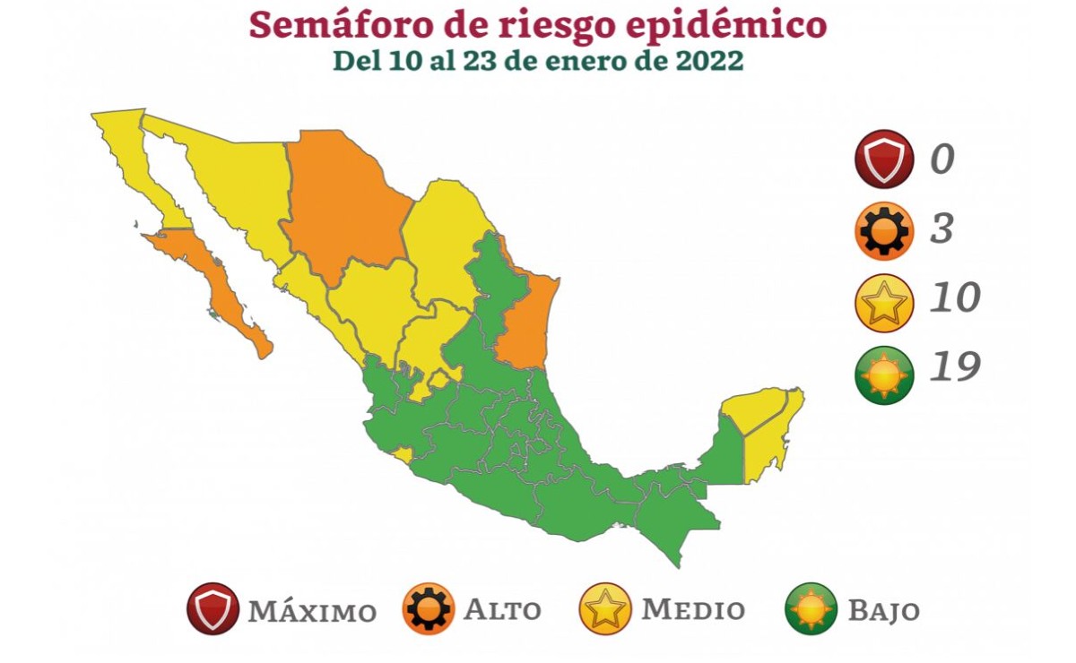 Ómicron mueve semáforo Covid en México, estados en verde, naranja y amarillo