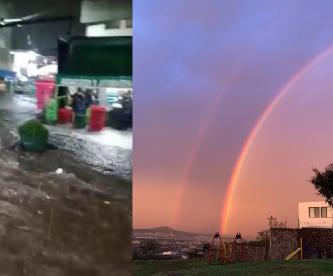 Lluvias dejan inundaciones, cierres viales y un arcoíris en Querétaro