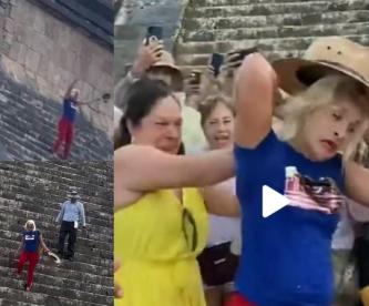 VIDEO: Mujer sube a pirámide de Chichen Itzá y turistas enardecidos piden sacrificio o cárcel