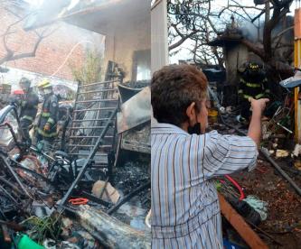 Feroz incendio consume casa de lámina y carboniza a 7 perritos bebés, en Veracruz