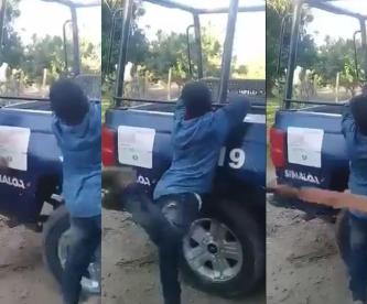 VIDEO: Policías de Sinaloa esposan a un detenido y lo agarran a tablazos en la nalga