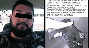 Atoran a sujeto que amenazó con masacre en escuela de Toluca. Noticias en tiempo real
