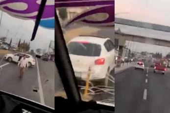 Automovilista y camionero pelean de forma insólita al estilo Transformers, sobre la Puebla - Tlaxcala
