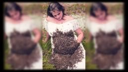 Embarazada se fotografía con miles de abejas