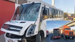 Autobús de pasajeros se impacta de frente contra tráiler, en Toluca