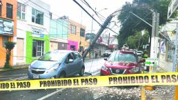 Camionero deja sin luz a vecinos tras llevarse poste con todo y cables, en Toluca