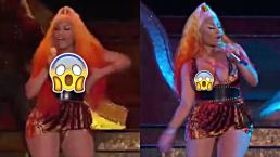 Nicki Minaj enseña su busto desvestido por 'brinquitos' en el escenario