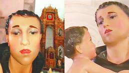 Exageran en maquillaje de santo restaurado, en Colombia
