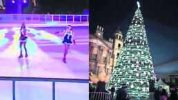 Inauguran pista de hielo, tobogán y árbol monumental en Toluca