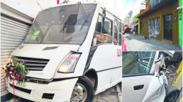 Camionero ebrio destroza fachada de vivienda, dos locales y dos coches, en Toluca