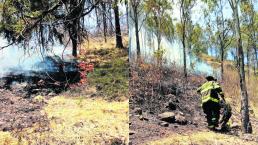 Arden pastizales en el cerro de La Teresona en Toluca