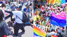 marcha del orgullo gay comunidad LGBTTTIQ asistentes bronca pelea golpes policías intervienen toluca