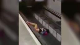 hombre cae a las vidas del metro brasil video viral