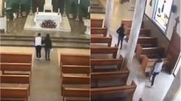 pareja ladrones roban iglesia san francisco de asís nuevo león apodaca limosnas se llevan dinero video cámara los detienen policías