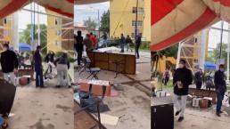 (VIDEO) Encapuchados destrozan casilla y dan golpiza a funcionarios y votantes en Edomex