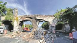 Tráiler derriba parte del histórico acueducto de San Carlos, en Morelos	
