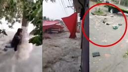Mega inundación sumerge a Tlalnepantla, arrastra personas, autos y destruye tianguis