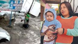 Héroes sin capa arriesgaron su vida para salvar a un bebé de la inundación, en Ecatepec