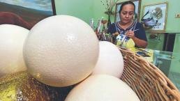 Artista de Tabasco agradece a médicos que luchan contra el Covid con huevos de avestruz