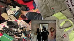 Catean vivienda de asaltante que baleó a chofer en Tlalnepantla y hallan su arsenal y cosas robadas