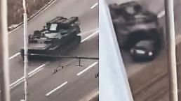 Graban terrorífico momento cuando tanque ruso aplasta coche con abuelo adentro