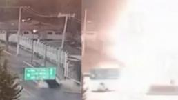 Captan a automovilista acelerado echando chispas tras fuerte choque, en Toluca 
