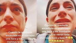 Ana Brenda rompe en llanto en TikTok al quedarse atrapada en elevador descompuesto