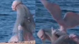 Se le aparece aterradora criatura marina casi humana y video viral espanta en TikTok