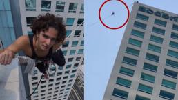 Tiktoker aterra al ser captado cruzando el edificio del Pantalón sobre cuerda floja, en CDMX