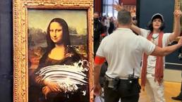 Turista finge estar en silla de ruedas y le lanza un pastel a la Mona Lisa, en París