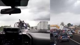 Así dispararon a asaltantes que robaron tráiler de Hidalgo a Tecámac, video captó adrenalina