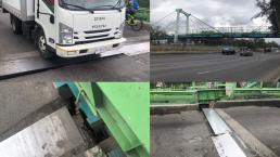 Puente colgante de El Salado en Iztapalapa se abre y pandea; conductores y personas se la juegan