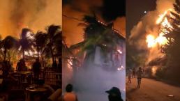 Noche de terror en Holbox, captan videos del imponente incendio que consumió dos hoteles