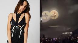 Danna Paola sufre accidente y se queda colgada como piñata, en pleno concierto