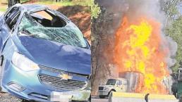 ¡La México-Cuerna está embrujada! Chava sale volando al más allá, mientras camión arde en llamas