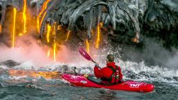 Pedro Oliva anduvo en kayak en el interior del volcán Kilauea