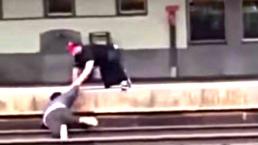 Sujeto cae a las vías del tren tras pelea | VIDEO